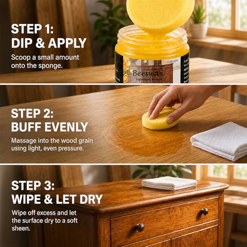 Image of CARGEN 3PCS Beeswax Wood Polish - Beeswax Furniture Polish | Restores Aged Furniture, Enhances Grain Depth Shine, Furniture Wax for Wood Cabinets, Tables, Furniture, Hardwood Surfaces