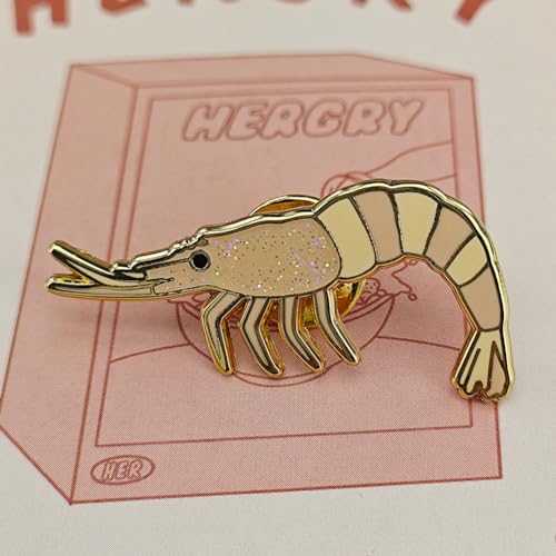 Image of Glittery Shrimp Lapel Pin, Cute Shiny Shrimp Brooch, Enamel Metal Badge, Backpack Jewelry Accessory for Women, Men, Girls, Boys, Teens, Adults