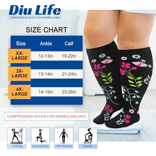 Diu Life Plus Size Compression Socks for Women & Men 15-20 mmhg Extra Wide Calf Knee High Support Socks for Circulation4