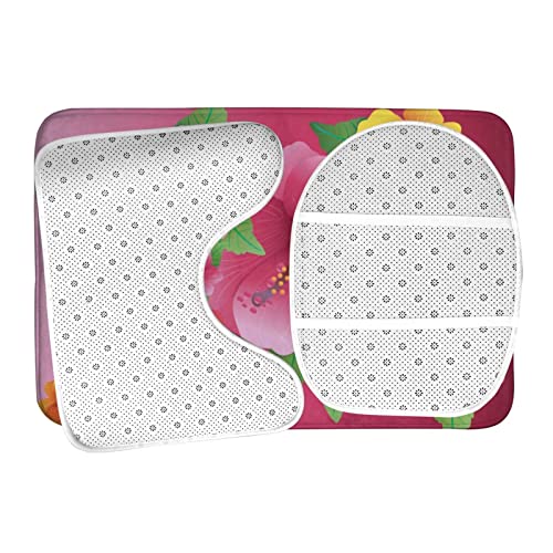 DIRYKILP Badematte + Konturmatte + Toilettendeckelbezug, Kunst Schöne Blumen 3 Stück Badematten Set, mit rutschfester Klebeunterseite – Bild 7