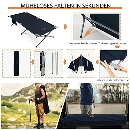 Generisch FANTASK Feldbett Klappbar XXL, 214,5 x 106 cm, Campingbett mit Seitentasche, tragbares Campingliege bis 150 kg belastbar, inkl. Tragetasche, Klappbett für Camping, Strand (Blau)