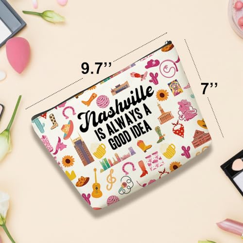 VICBOU Nashville Makeup Bag Nashville Lover Gifts Country Music Cosmetic Bag Western Gifts Accessories for Women Girls Mom Friends Sister Birthday Mothers Day Christmas Bachelorette Party4