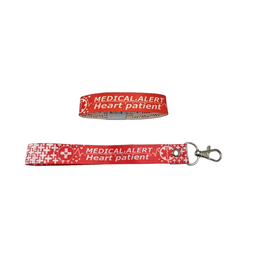 Set of Heart Patient elastic Wrist band wristband/Key tag Medical Alert, Red, 19 CM X 2 CM