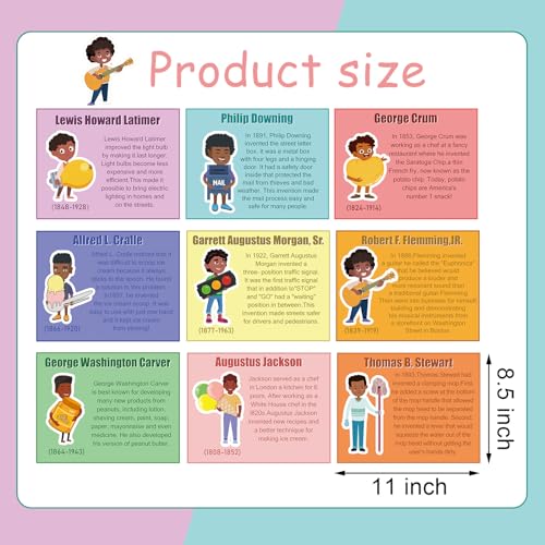 Noveread 9 Pcs Black History Month Posters 8.5''x11'' African American Inventions Posters Inspirational Famous Inventors Posters Classroom Wall Posters Art Decorations for School Students Teacher