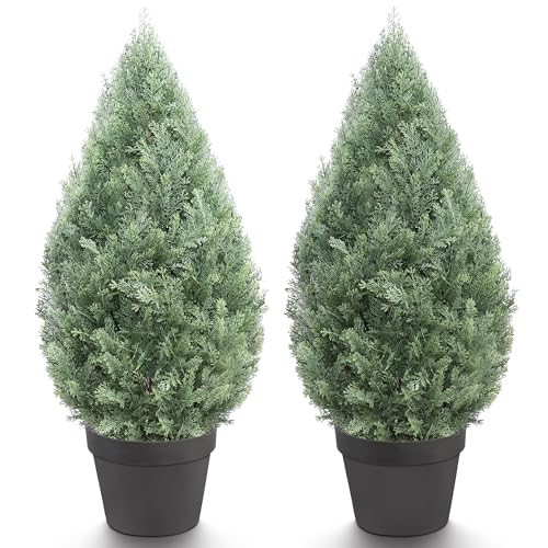35 '' ?Set of 2? Artificial Cedar Topiary Shrub UV-Proof Leaves Topiary Bush Poteed Artificial Shrubs Flourish for Home Office Outdoor Decor Porch Plants
