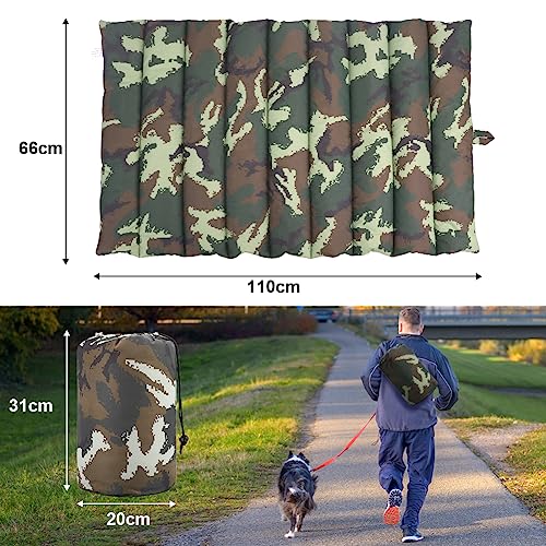 XIAPIA wasserdichte Hundematte für Outdoor, Waschbare Hundematte für Unterwegs, Antistatik, Hygienisch, Faltbares Hundebett, Große Reisedecke für Haustier 110x68 cm (Tarngrün)