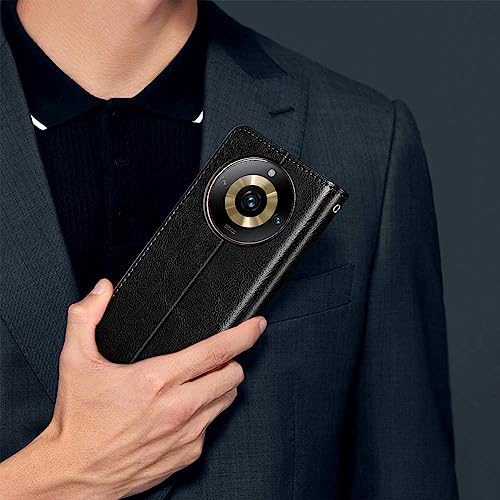 Image of WOW IMAGINE Shock Proof Flip Cover Back Case Cover for Realme Narzo 60 PRO | 11 PRO | 11 PRO Plus 5G (Flexible | Leather Finish | Card Pockets Wallet & Stand | Black)