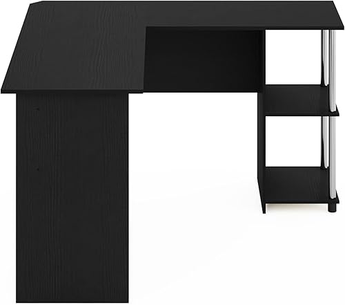 Miniatura 8 de Furinno Abbott - Escritorio para computadora en forma de L con estantería de tubos de acero inoxidable, americano/cromado 2-Roble