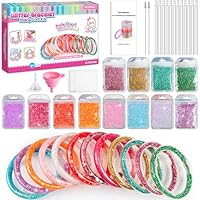 Fairy Maker Glitter Bracelet Making Kit for Girls, DIY Arts and Crafts Kit with 12 Bracelets, 8 Glitter Colours, 4 Gemstone Types, Laser Sparkle Shapes for Kids