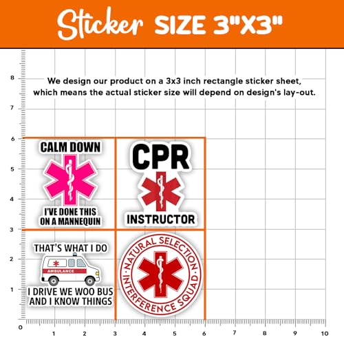 Image of MAIANEY [12Pcs, 3 inchx3 inch] Funny EMS Paramedic Sticker, CPR Instructor EMT Decals. Medical Emergency First Responder Stickers Ambulance Humor Gift for EMTs Nurses, Waterproof Vinyl Decal Hard Hat