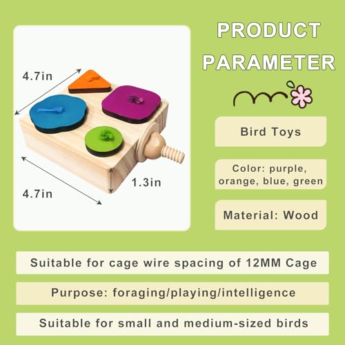 Image of Wooden Parakeet Toys,Bird Foraging Toys,Bird Training Interactive Toys,Parrot Intelligence Toy,Bird Perches Stand,Bird Cage Accessories for Parrots for Medium /Small Size, Parrot.