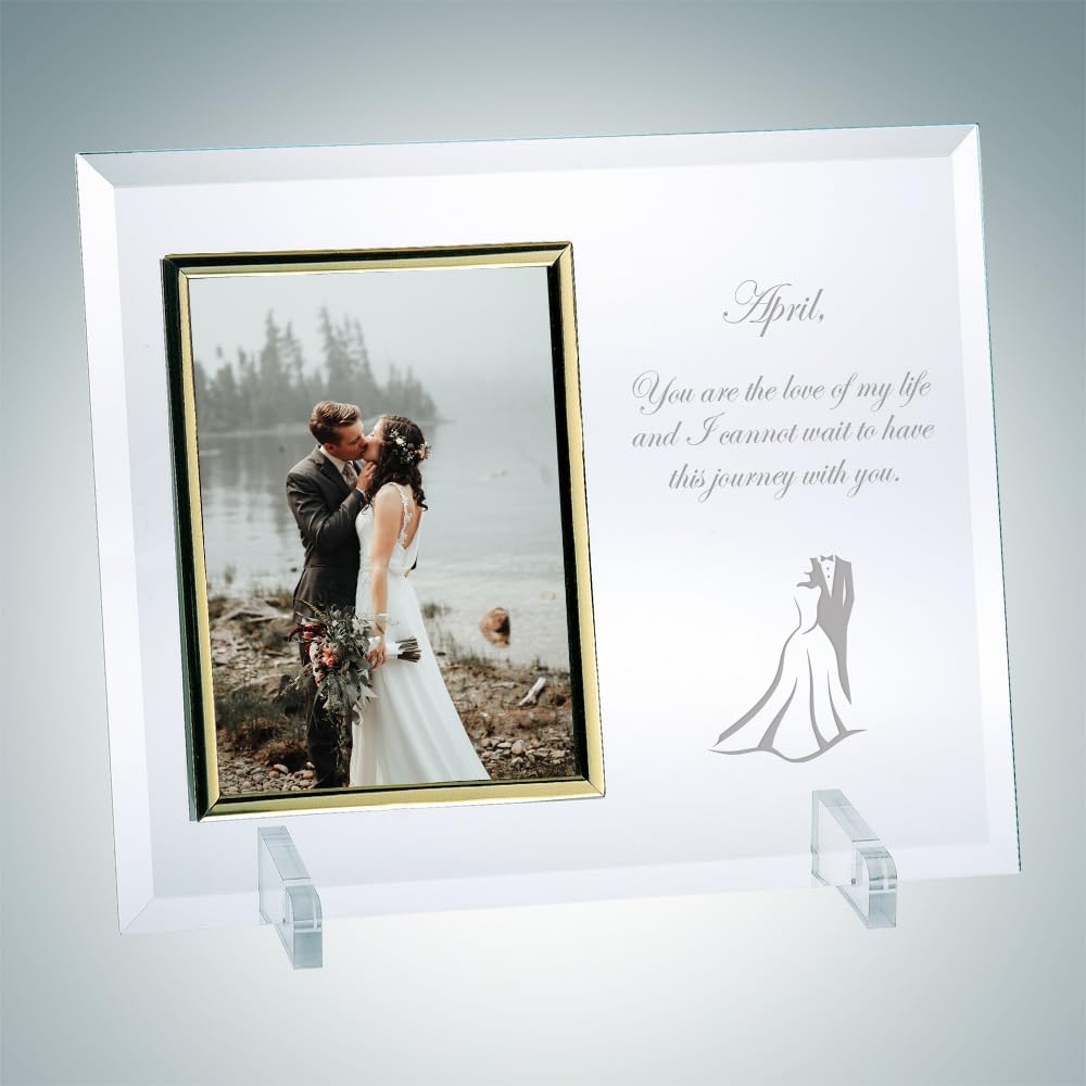 CrystalPlus Personalized Jade Vertical Gold Photo Frame with Stand