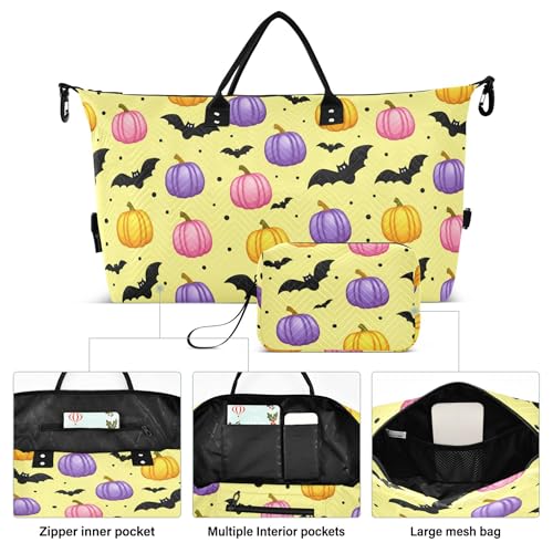 Burbuja Travel Duffel Bag for Women, Colorful Pumpkins Weekender Overnight Bag Shoulder Carry On Tote with Trolley Sleeve, Gym & Toiletry, Large Size2