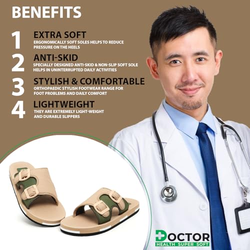 Image of DOCTOR HEALTH SUPER SOFT Men Comfortable Double Strap Slippers with Adjustable Buckles, Cushioned Footbed and Anti Slip Sole, Casual Everyday Wear Sliders for Indoor and Outdoor Use