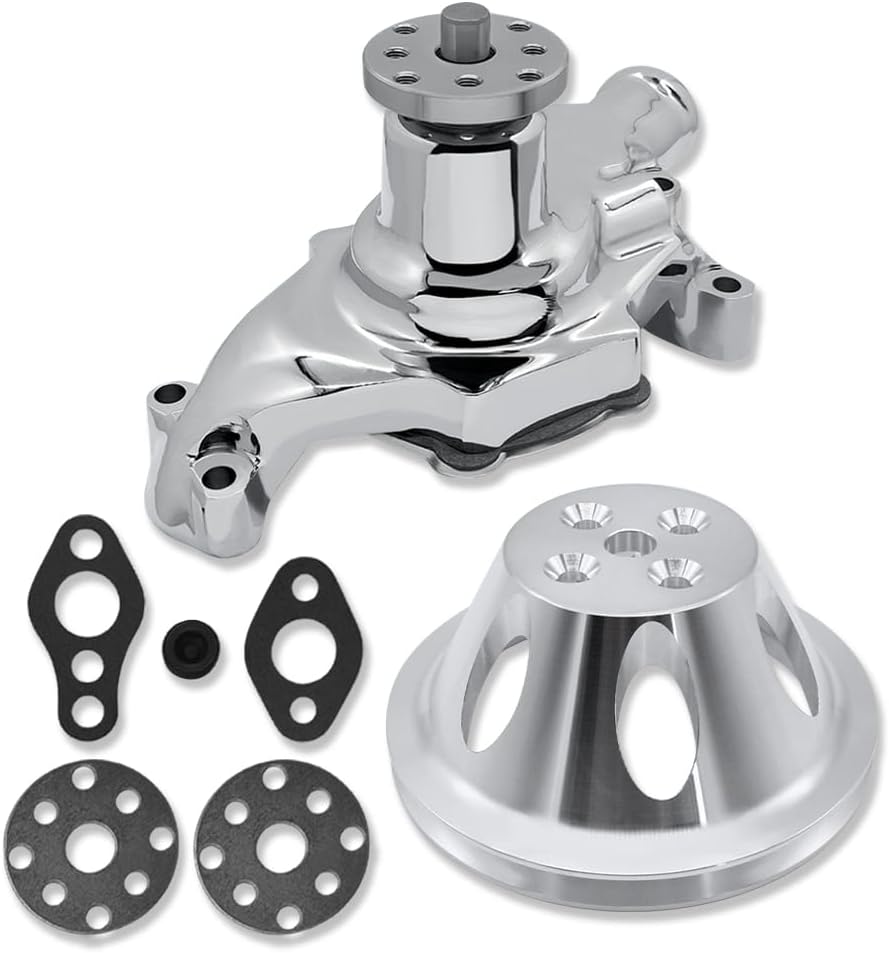 Chrome Aluminum Mechanical Short Water Pump and Pulley Single Groove For Chevy SBC 283 327 350 383 400 1955-1985