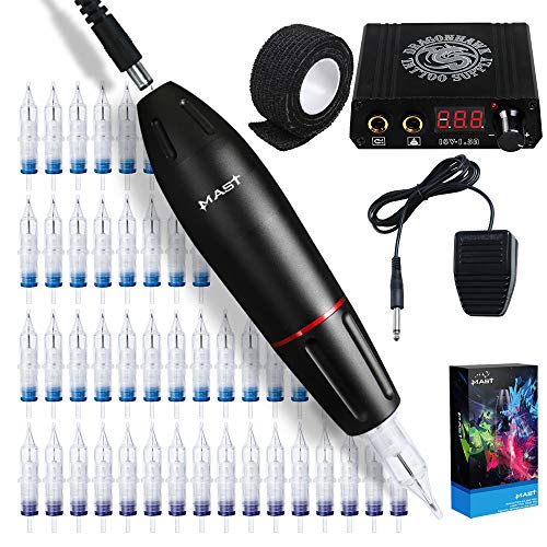 Dragonhawk Mast Rotary Tattoo Pen Machine Kit Power Supply 50Pcs Cartridges Needles Cord