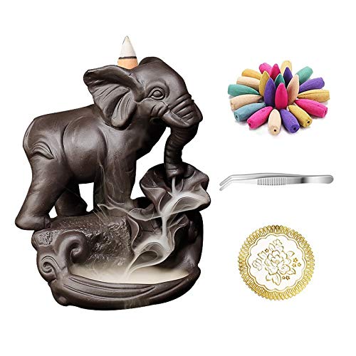 Omme Backflow Incense Burner Incense Holder Elephant Antique Ceramic Aromatherapy Ornament Home Décor Yoga + 20 Upgraded Incense Cones (Elephant) #TOP1