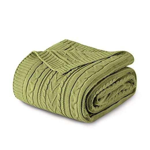 Aormenzy Light Green Cable Knit Throw Blanket Queen Size for Bed Couch Sofa, Super Soft Cozy Knitted Blanket 90" x 90" Bed Blankets Full Size