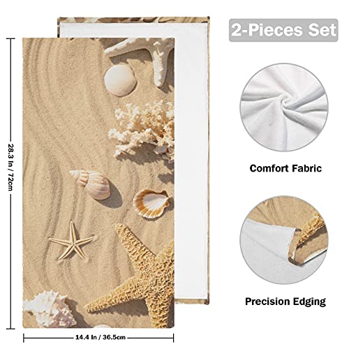Starfishes Seashells Beach Bath Hand Towels For Bathroom Decor 14X28 In 2 Pack, Summer Sand Wave Soft Decorative Kitchen Dish Towel Washcloth Guest Fingertip Towels For Hotel Beach Spa Gym Sport #TOP1