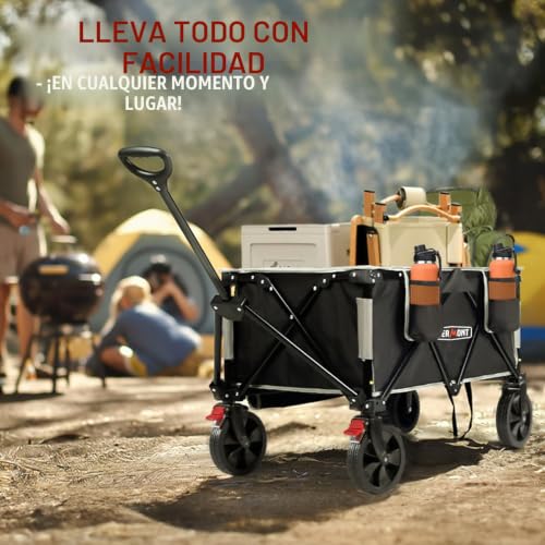 Miniatura 8 de Overmont Carro Plegable Gran-Capacidad 150l - Carrito De Transporte Con Ruedas Todoterreno - Carro Portátil Con Mango Ajustable Para Compra Playa Jardín Camping - Carga Máxima De 150kg