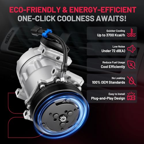 BDFHYK 78595 Air Conditioning A/C Compressor with Clutch Compatible with Kenworth C500 K100E T2000 T600A T800, Compatible with Peterbilt 200, 224, 227, 265, 270, 282, 310, 320, 330, 348, 349 & More