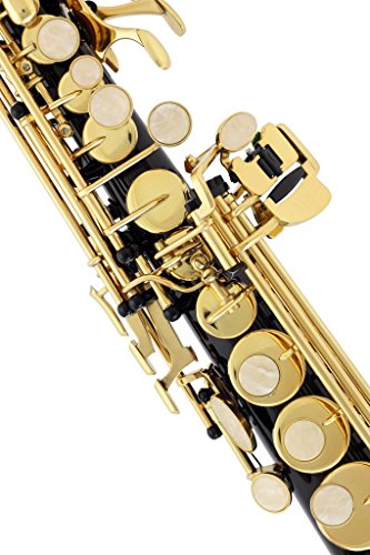 Lazarro Black-Gold Keys Bb B-Flat Straight Soprano Saxophone Sax Lazarro+11 Reeds,Care Kit~24 Colors Available-300-Bk #TOP2