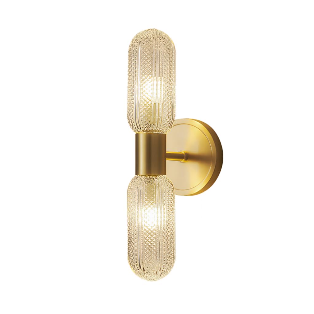 Aplique de Pared Moderno Vintage G9 con Base de Metal Dorado y Pantalla de Vidrio 30cm Elegante Lámparas de pared para Dormitorio Sala de Estar Baño Pasillo Entrada (Bombillas No Incluidas)