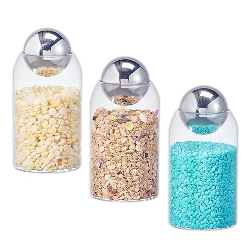 Image of Eden & Willow Set of 3 Glass Storage Jars with Stainless Steel Ball Lid - Clear Glass Canisters for Kitchen Countertop Pantry Organisation (3, 0.8L)