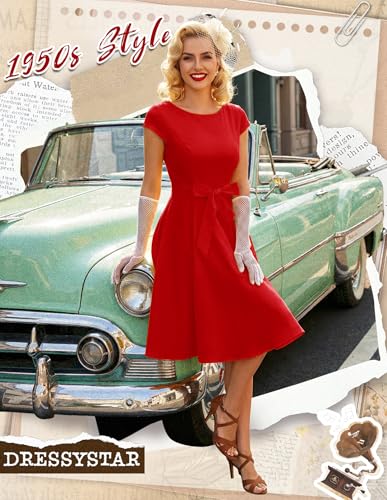 Image of Dressystar Women's Vintage 1950s A Line Cap Sleeve Cocktail Party Dress