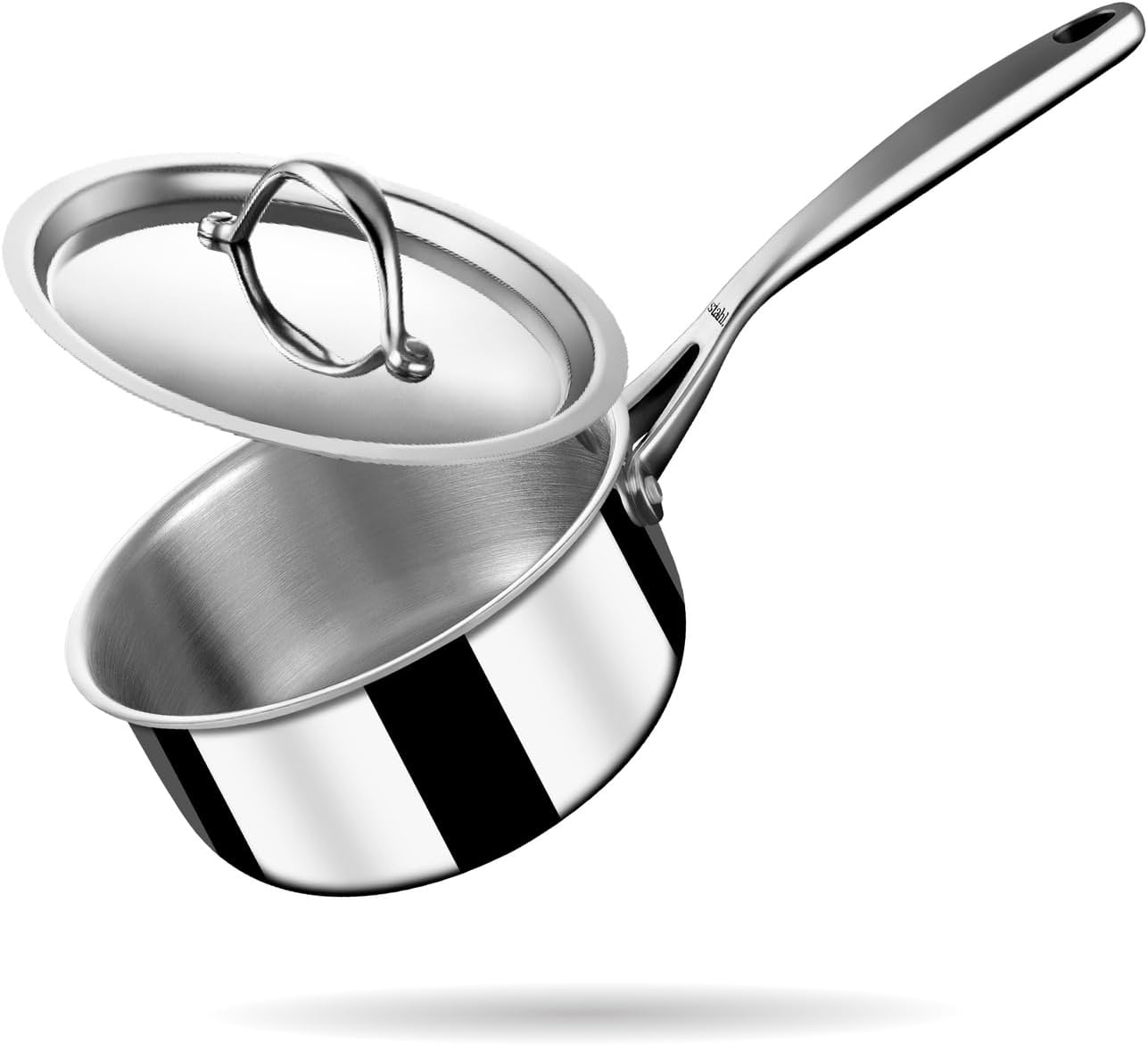 Artisan Triply 1.4 L 16 cm Stainless Steel Tea Pan with Lid | Triply Sauce Pan I Induction & Gas Stove Compatible Milk Pan