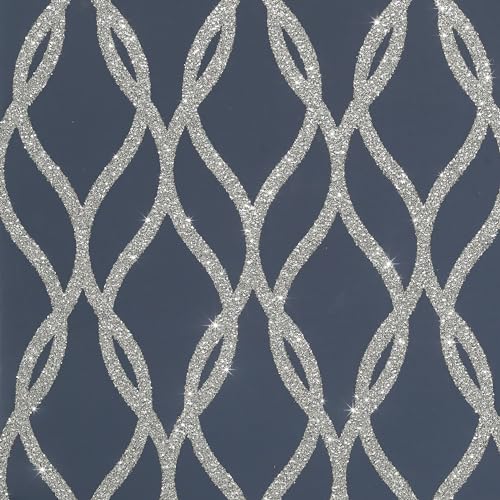 Arthouse | Sequin Trellis Navy/Silver Wallpaper | Elegant Feature Wall Décor | Shimmering Silver Sequin Design | Modern Navy Blue Wallpaper | Paste The Paper Application | 600 x 53cm