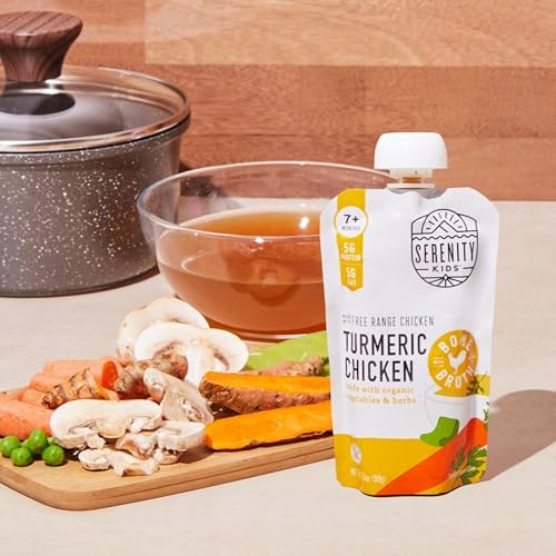 Image of Serenity Kids Bone Broth Puree Made With Organic Veggies | Clean Label Project Purity Award Certified | 3.5 Ounce BPA-Free Pouch | Free Range Turmeric Chicken | 1 Count