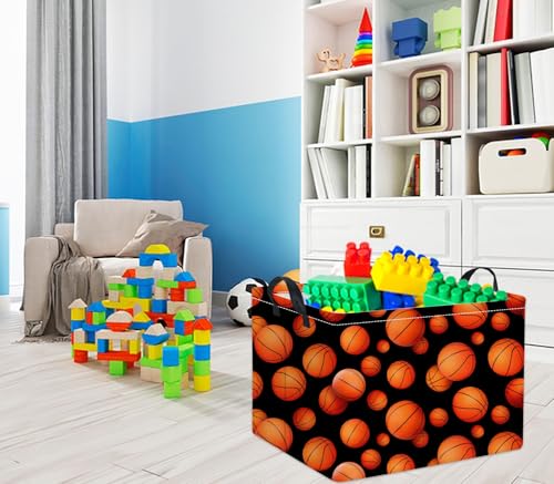 Image of Rectangular Basketball Kids Gift Bin Organizer Shelf Book Room Decor (Black Basketball)