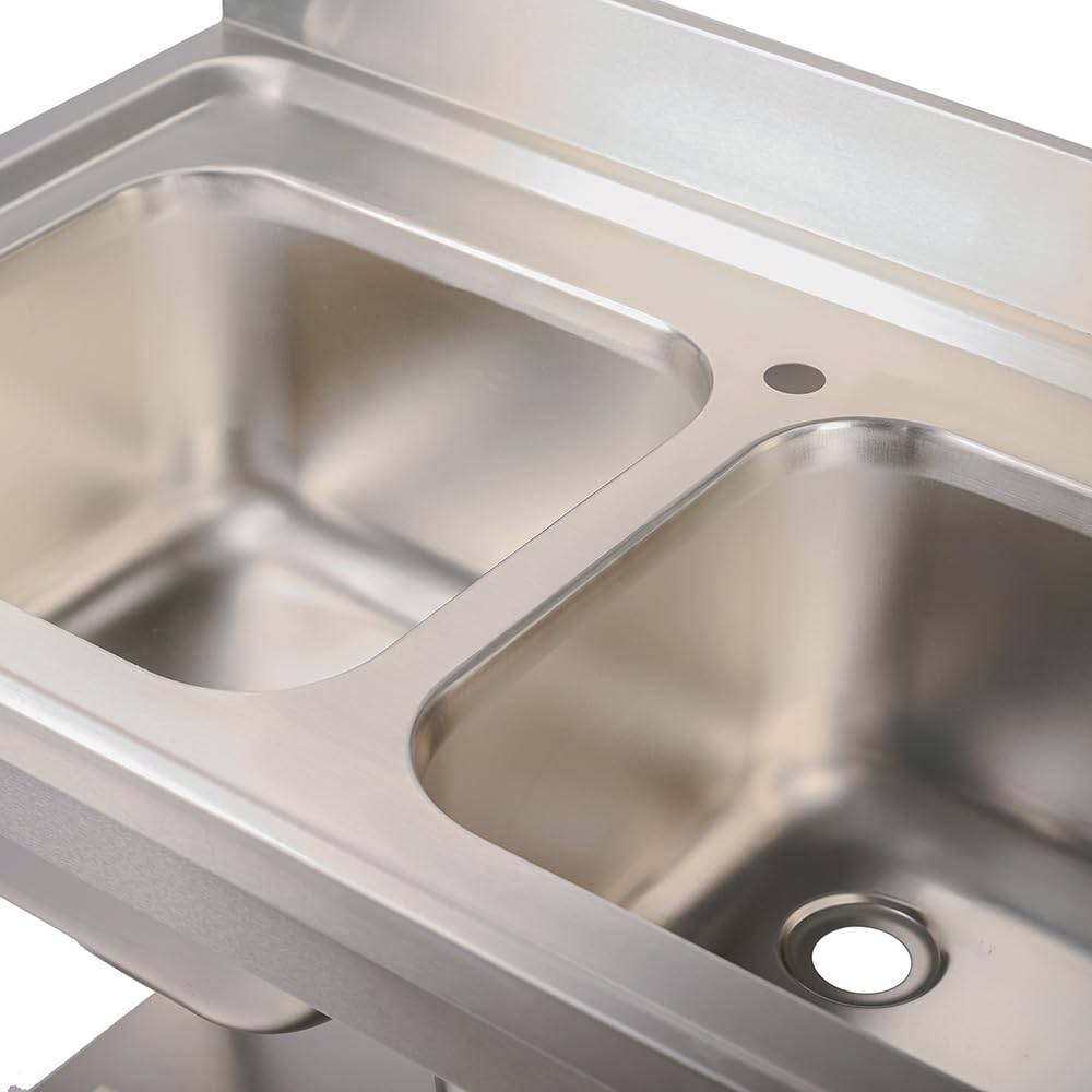 Cleiton® Fregadero de Acero Inoxidable de 2 Senos con Escurridor Derecha 1400x700x850 mm Desmontable | Pica Industrial con patas | Pila Lavadero