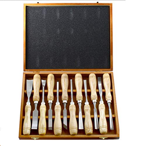 12Pcs Wood Carving Chisel SetWood Carving Tool Kits with Wooden BoxProfessional Sharp Woodworking Tools Great for Beginners,