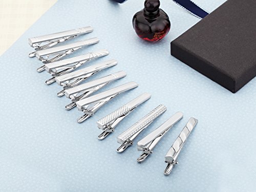 Tie Clip Set of Men Classic Jewelry Gift, 10 Pcs of Silver Tone, 2.3 Inches3