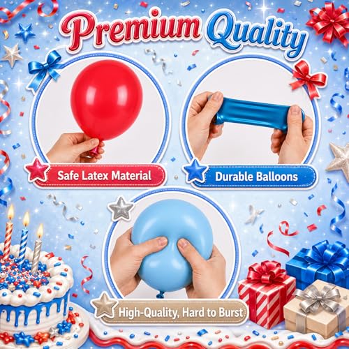 Image of Red and Blue Balloons, 50Pcs 12 Inch Red White Blue Silver Confetti Latex