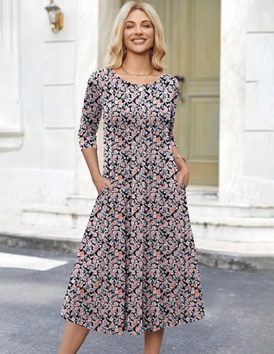 Image of HOTOUCH Women's 3 /4 Sleeve A-line and Flare Midi Long Dress