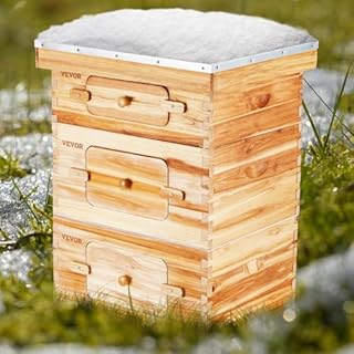 VEVOR Bee Hive 30 Frame Bee Hives Starter Kit, Beeswax Coated Fir Wood, 2 Deep + 1 Medium Boxes Langstroth Beehive Kit, Transparent Acrylic Windows with Foundations for Beginners Pro Beekeepers