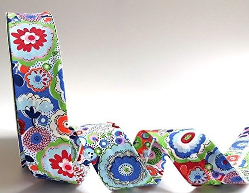 Multi-Coloured Bloom Print on a 30mm White Bias Binding 2 metre length (N.B This is cut from a roll)