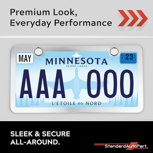Image of Premium Slim Chrome Polish Mirror License Plate Frames - 2 Pack, Rust-Free Stainless Steel & Rattle-Free, Street Legal, Universal with Screw Caps, Thin Metal Front & Rear Car Tag Holders Unisex
