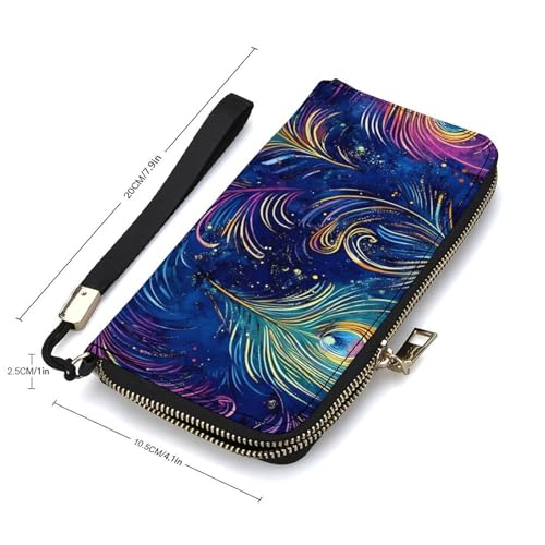 Mystical Peacock Feathers Clutch Wallet Wristlet Long Handbag PU Leather with Card Slots Cash Coin Pocket for Women Men2