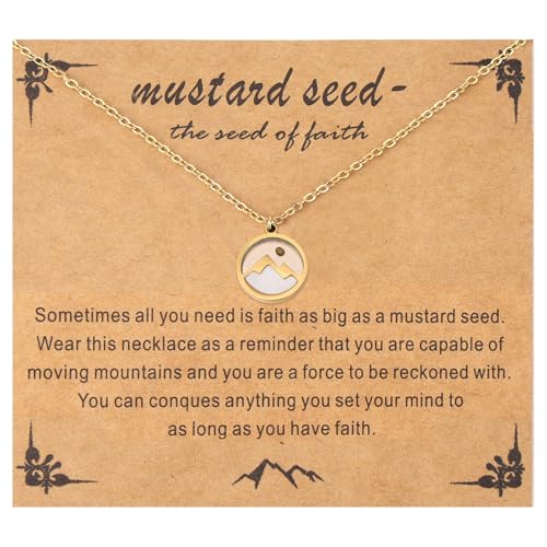 Mikovivi 5 Pz Collana Semi Senape, Acciaio Inossidabile Collana Fede Cristiana con Biglietto di Ispirazione Gioielli con Ciondolo di Montagna Regali Cresima Gioielli Cristiani per Donne