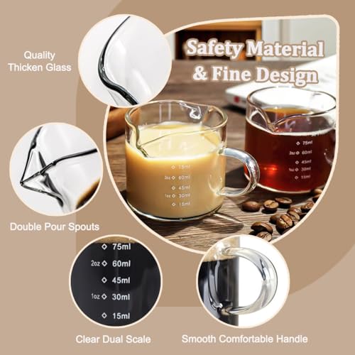 Juego de 4 Vasos Medidores de Vidrio con Doble Pico 75 ml miniatura 3