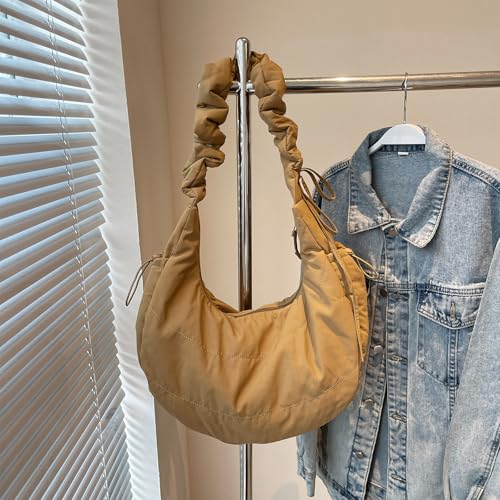 Quilted Crossbody Shoulder Bag For Women Lightweight Ruched Nylon Bag With Large Capacity Trendy Casual Satchel Purse4