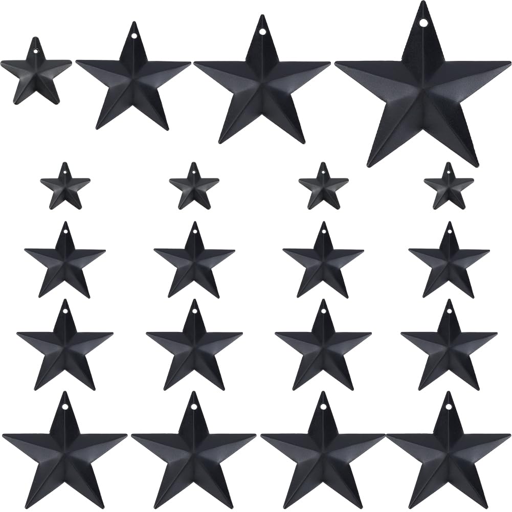 GORGECRAFT 32 Pieza de Decoración de Estrella de Metal, Estrella de Granero con Agujero de Hierro, Arte de Pared Vintage, Decoraciones Colgantes para Manualidades Día de la Independencia, Negro