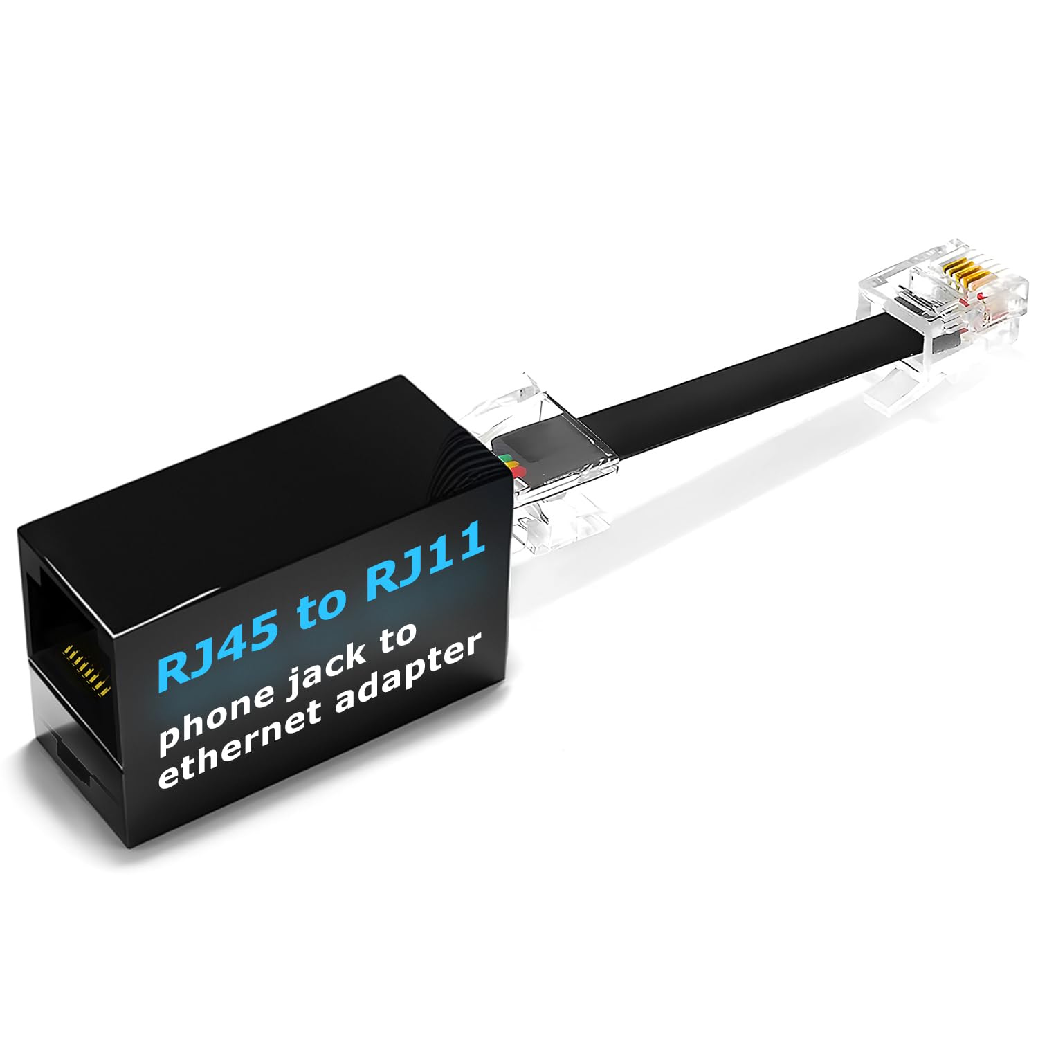 1-Pack RJ11 to RJ45 Adapter Phone Line to Ethernet – RJ45 Female to RJ11 Male for Landline, Fax, DSL Modem Connection (Black, Made in USA)