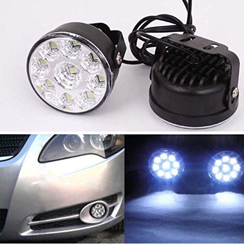 Akozon Car Daytime Running Light, 2Pcs Auto White 9-SMD LED Fog Light Headlight LED Driving Light Kit