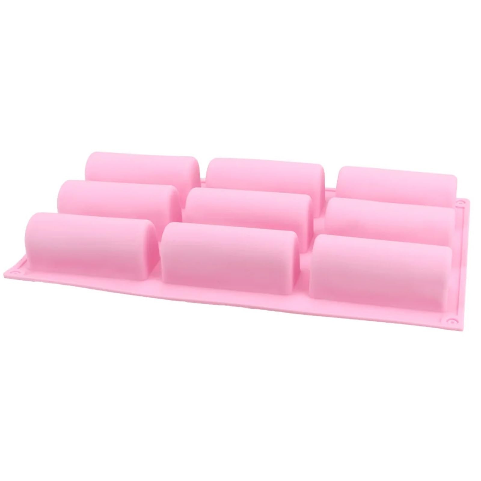 2 Stück halbzylindrische, streifenförmige Kuchenformen aus Silikon for DIY-Fondant-, Mousse- und Zuckerpastenkuchen, 9 Löcher Für Schokolade,Praline(Pink)