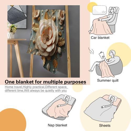 Manta para Sofá 240 x 260 Flores Blancas, Mullida Mantas para Cama 180 de Franela, Cálida Reversible Manta Polar de Microfibra para Cubre Colchas, 260x240 cm D13